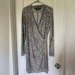 NormaKamali Leopard Print Grey Wrap Bodycon Dress - Size M